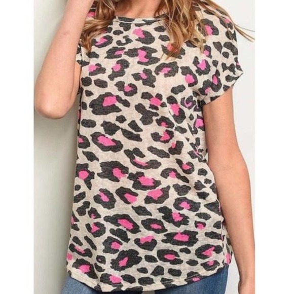 Hot Pink Leopard Twist Back Blouse - Picture 1 of 2